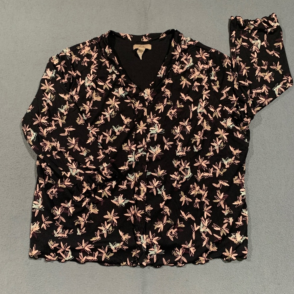 i.e. woman Black Dragonfly Print Mesh Top V-Neck 3/4 Sleeve Plus Fairy Size 3X